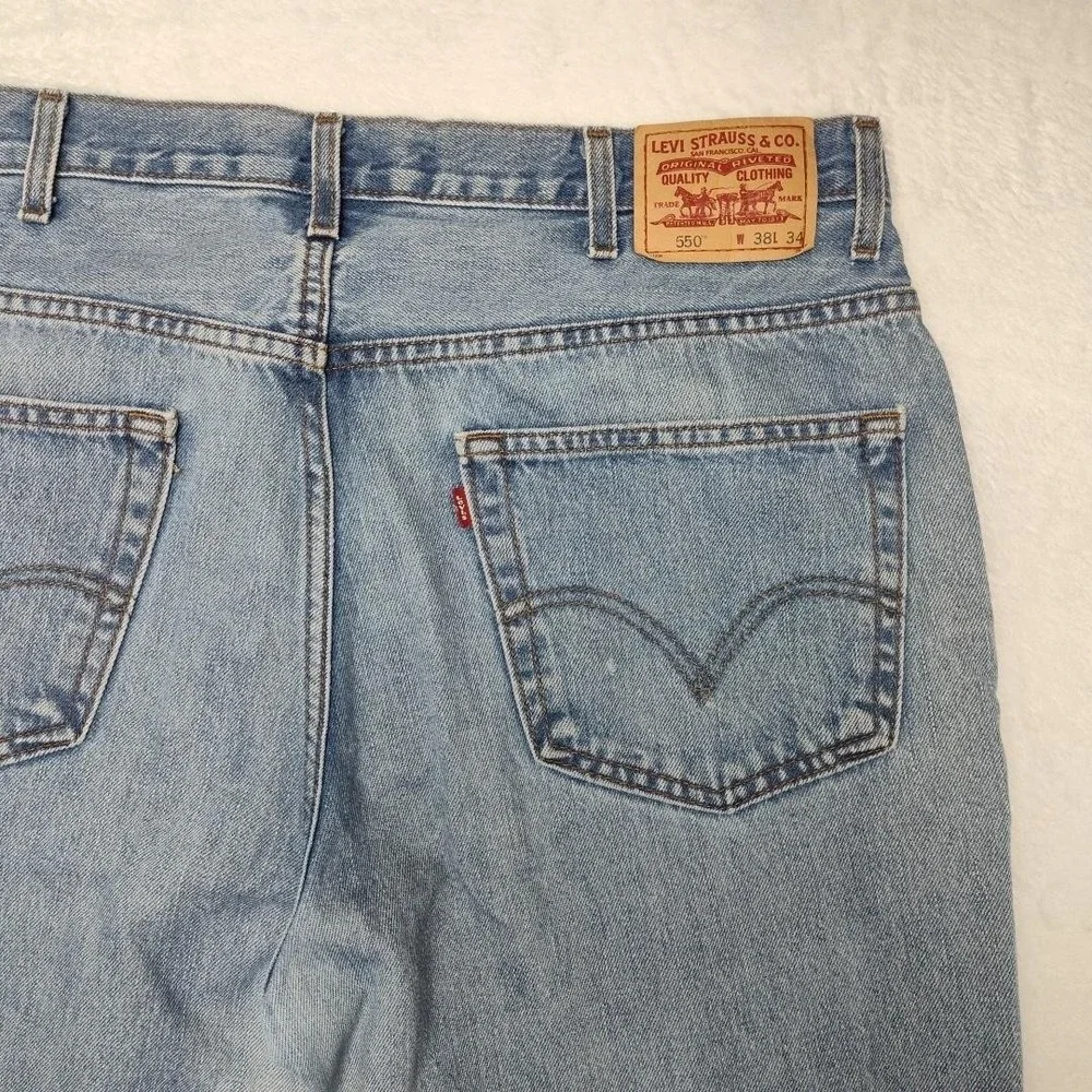 Vintage Levis 550 Jeans Mens 38x34 Blue Y2K Light Distressed‎ Straight Denim